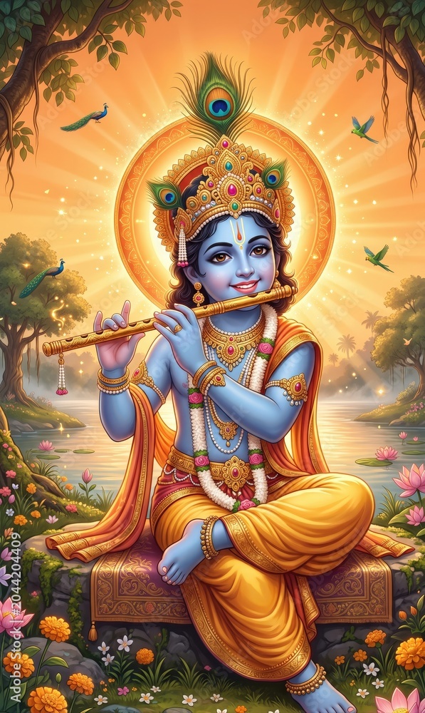Fototapeta premium Sunrise Krishna Playing Divine Flute