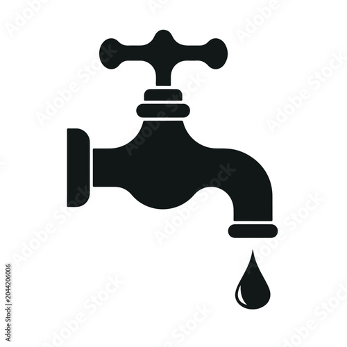 Black water tap icon with dripping droplet