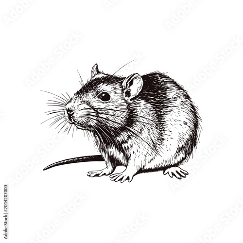 Black and white vintage art mouse illustration hand drawn vector style