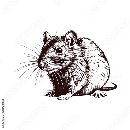 Black and white vintage art mouse illustration hand drawn vector style