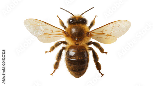 Fotografija Honey bee with spread wings dorsal view, detailed macro shot