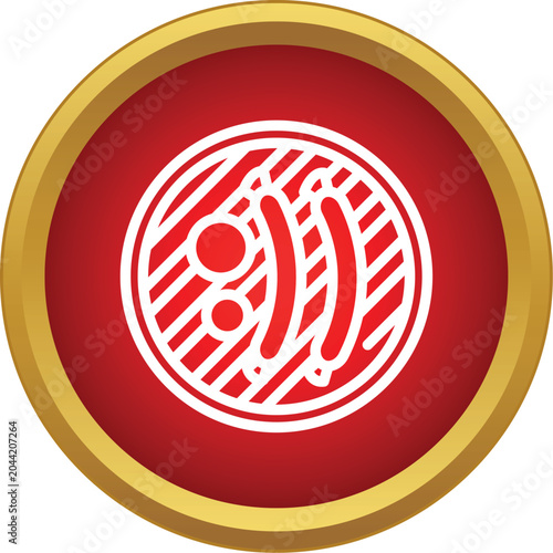 Fotografía Grilling sausages on a summer barbecue grill in a red button icon