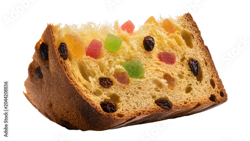 Bild auf Leinwand Slice of Panettone with Raisins and Candied Fruit