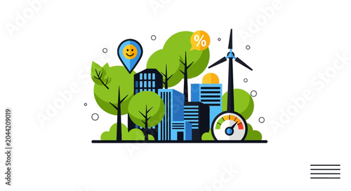 Cuadro en lienzo Eco friendly sustainable city concept with wind energy and green urban infrastructure