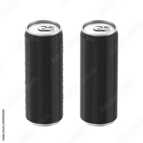Black aluminum can on a white background, 3D rendering, Illustration.