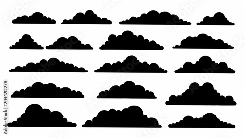 Bild auf Leinwand A collection of black cloud silhouettes arranged in a grid on a white background