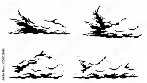 Konstfotografi Four black and white cloud formations a vector illustration with a transparent b