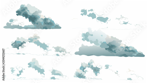 Foto A collection of eight stylized cloud formations depicted as a vector illustratio