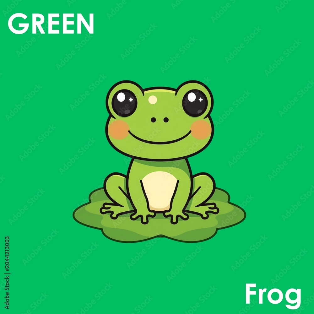 Obraz premium smiling frog,cartoon, green color, preschool flashcard,educational card