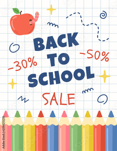 Back to school sale poster template. Vector illustration 