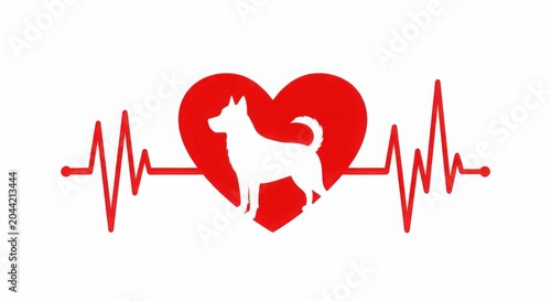 Dog heartbeat ekg pulse symbol with white dog silhouette inside red heart