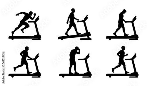 Картината върху платно Treadmill Workout Silhouettes: Running, Walking, and Exercising Figures, Fitness