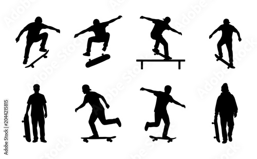Photography Skateboarder Silhouettes Collection: Dynamic Action Poses, Extreme Sports Icons,