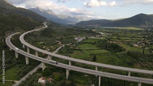 Bild auf Leinwand Drone Shot Of Egnatia Highway Bridge In Greece Epirus, Serving The Regions From