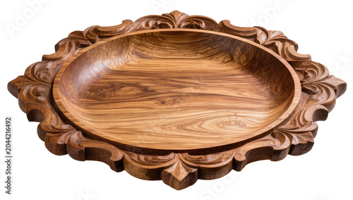 Tableau sur toile Ornate carved wooden serving platter with intricate scrollwork