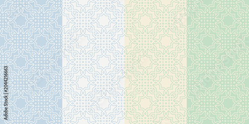 Seamless Islamic line art geometric pattern background with pastel color style