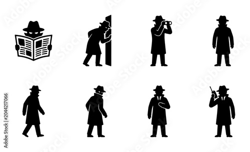 Canvas Print Spy Icons Set, Detective Silhouettes, Secret Agent Vector Graphics, Espionage Sy
