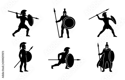 Photos Ancient Greek Warrior Silhouettes, Spartan Soldier Icons, Classical Combatant Po