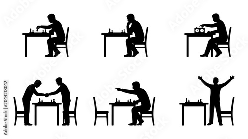 Foto Chess Game Silhouettes: Six Vector Icons Depicting Strategy, Competition, and Vi