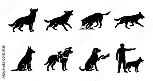 Tableau sur toile Dog Silhouettes Collection: German Shepherd, Labrador, and Working Dog Poses, 8