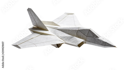 Фотография Origami fighter jet model made from white paper