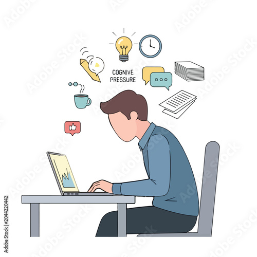 Light Burnout Concept Illustration of Faceless Employee Working Late
