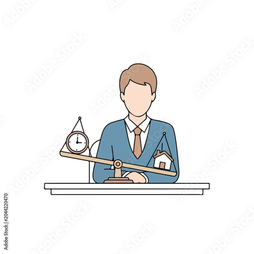 Light Burnout Concept Illustration of Faceless Employee Working Late