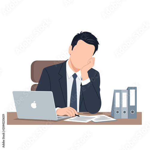 Light Burnout Concept Illustration of Faceless Employee Working Late