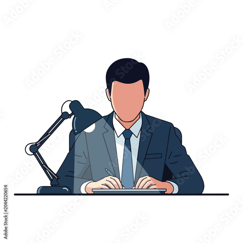 Light Burnout Concept Illustration of Faceless Employee Working Late