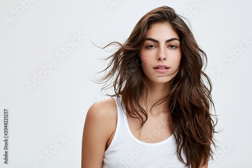 Portrait of a beautiful young woman with wavy hair