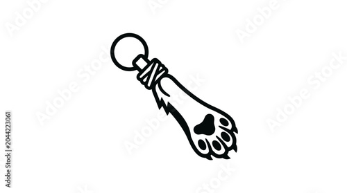 фотографія Black and white illustration of a dog paw keychain on a white background