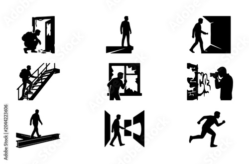 Tableau sur toile Crime Scene Investigation Icons, Forensic Evidence Collection Symbols, Detective