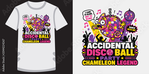 Foto Accidental disco ball party chameleon legend tshirt design vector illustration