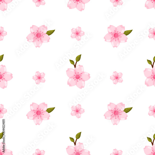Pink Cherry Blossom Flowers with Leaves Pattern