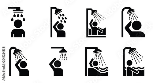 Bild auf Leinwand Shower Head Icons Black Silhouette Set On White Background