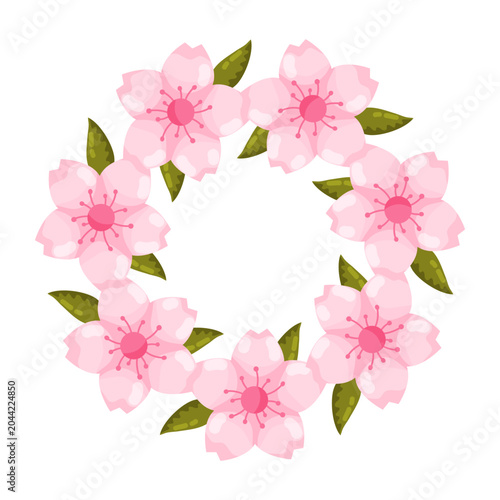 Pink Cherry Blossom Full Round Wreath Clipart