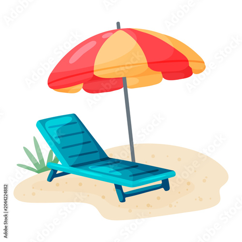 Beach Lounge Chair Umbrella Summer Scene Clipart