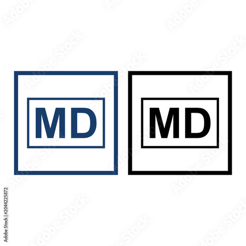 MD Medical Device Symbol | MD Label Icon Blue Black Square Mark Vector