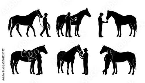 Konstfotografi Horse and Rider Silhouettes: Equestrian Care, Training, and Partnership Vector S