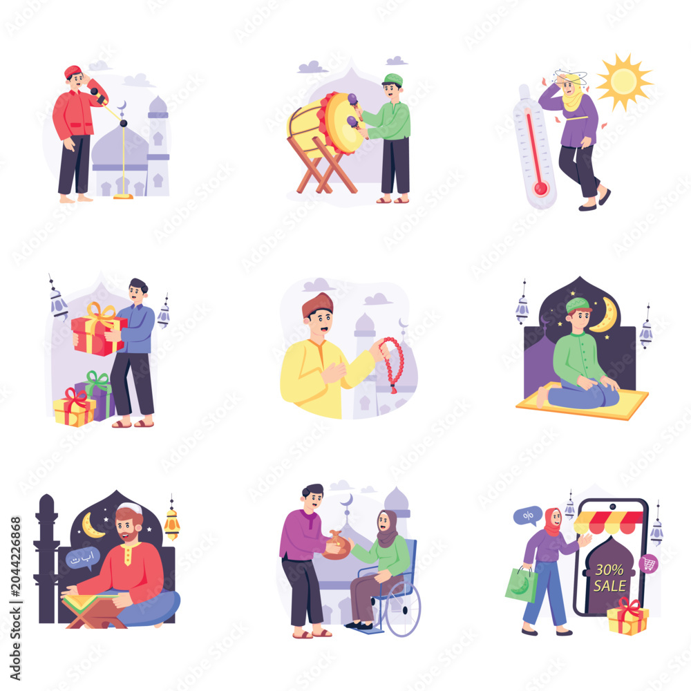 Fototapeta premium Ramadan vector illustration set 01