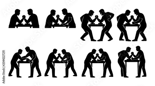 Tableau sur toile Arm Wrestling Silhouettes, Strength Contest Icons, Competitive Sport Graphics, T