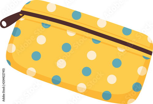 Cute Yellow Pencil Case Illustration, Cartoon Polka Dot Pencil Pouch, Pastel Yellow Cosmetic Bag with Zipper Isolated for Back to School and Stationery Design