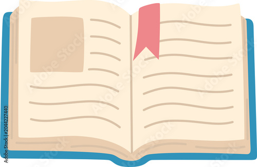 Cute Open Book Illustration, Cartoon Open Textbook with Pink Bookmark, Pastel Blue Hardcover Notebook Isolated for Back to School and Reading Design