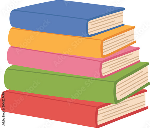 Colorful Stack of Books Illustration, Cute Cartoon Stacked Hardcover Textbooks, Pastel Rainbow Bookpile Isolated for Back to School and Education Design