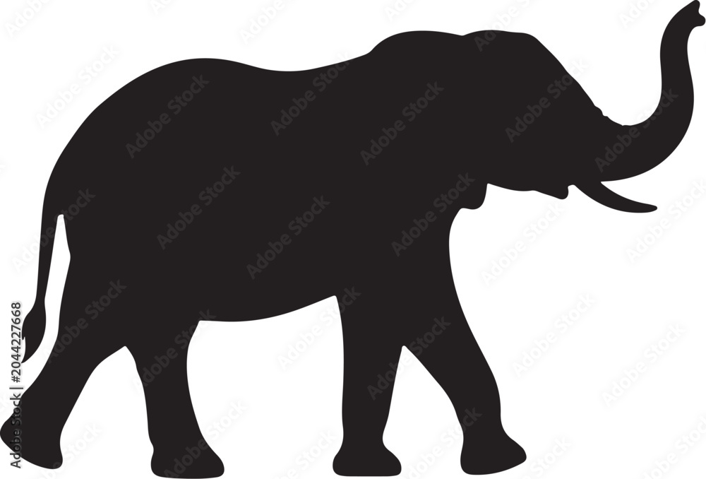 Fototapeta premium African Elephant Black Silhouette Vector Wildlife Animal Icon Isolated on White Background