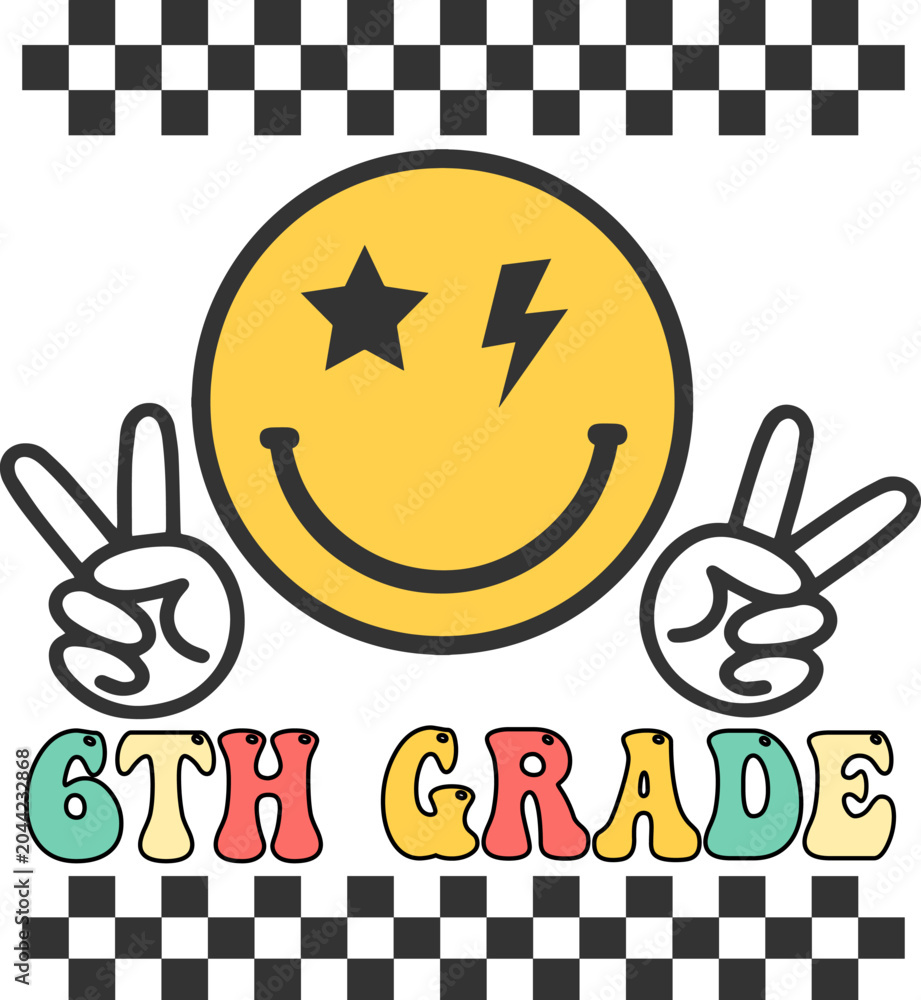 Fototapeta premium Retro Smiley Face 6th Grade Graphic
