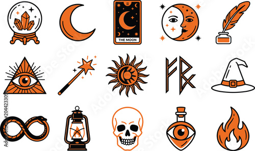Foto Mystical magic and occult symbols collection, witchcraft icons and esoteric illu