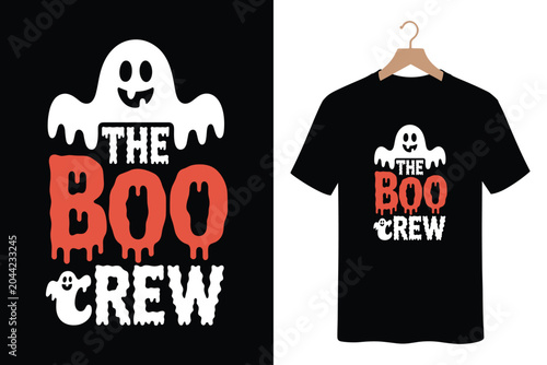 Foto Cute ghost halloween t shirt design with the boo crew quote and melting typograp