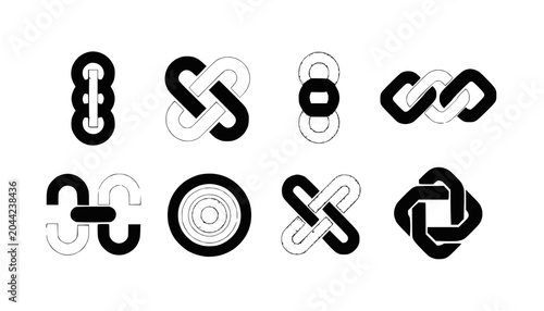 Abstract Geometric Shapes, Interlocking Links, Black and White Icons, Logo Elements