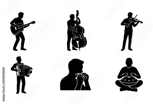 Tableau sur toile Musician Silhouettes Collection: Guitarist, Bass Player, Violinist, Accordionist